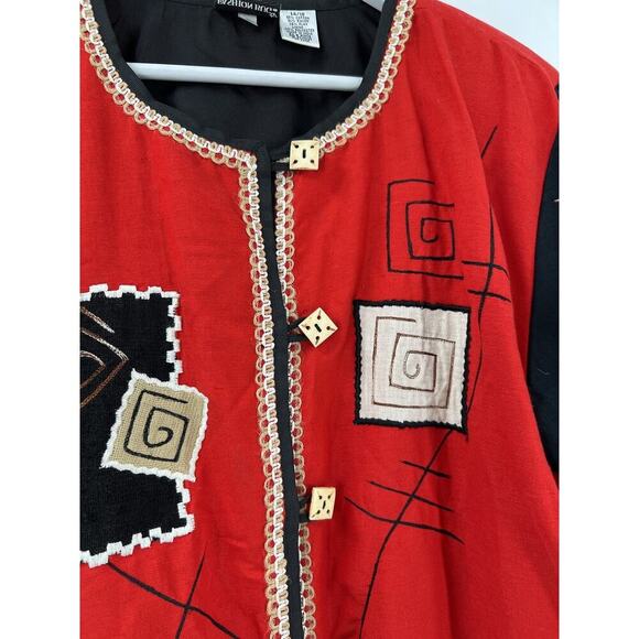 Fashion Bug Vintage Jacket Womens 14/16 Red Black Button Embroidered Patchwork - Picture 8 of 16